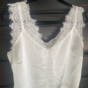 New York & Company Ivory Lace Trim Top